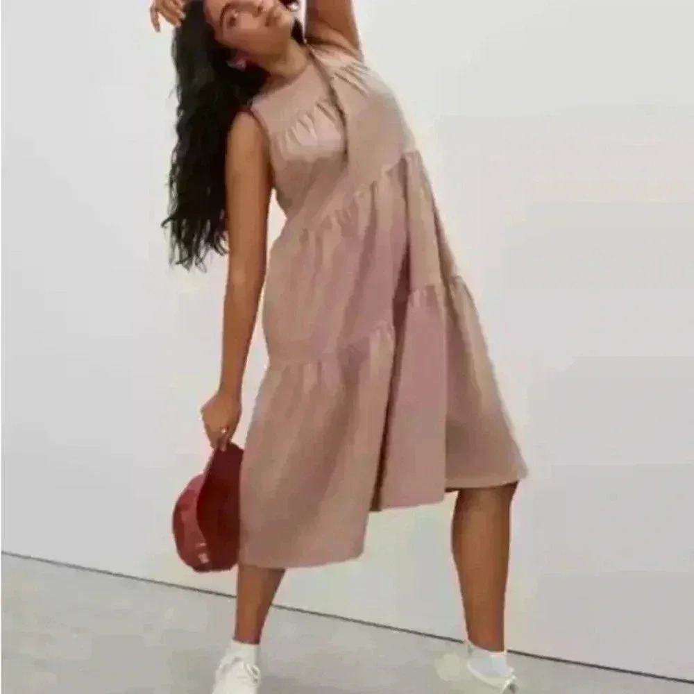 Everlane The Weekend Tiered Sleeveless Midi Dress in Oak Women's size XS